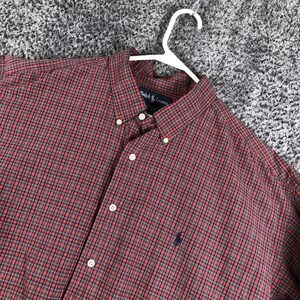 Ralph Lauren Shirt Mens 2XL Red Plaid Long Sleeve Button Up Pony Logo Casual